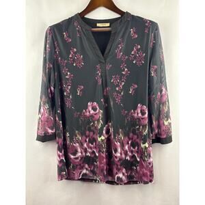 Women’s Timeson XL Black Floral Blouse w/ 3/4 Sleeves